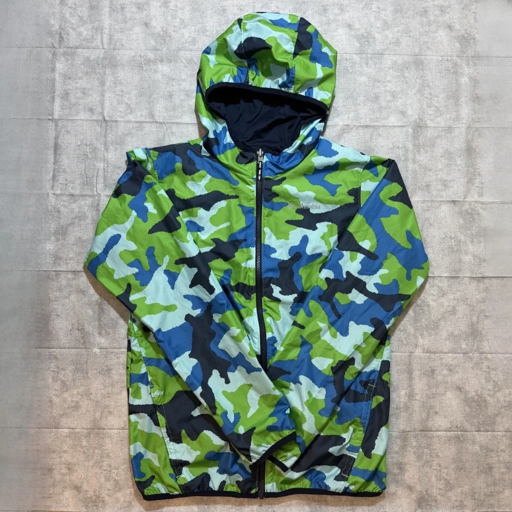 Columbia Kids XL Reversible Green Blue BW Camo Jacket Full Zip Unisex Youth Coat